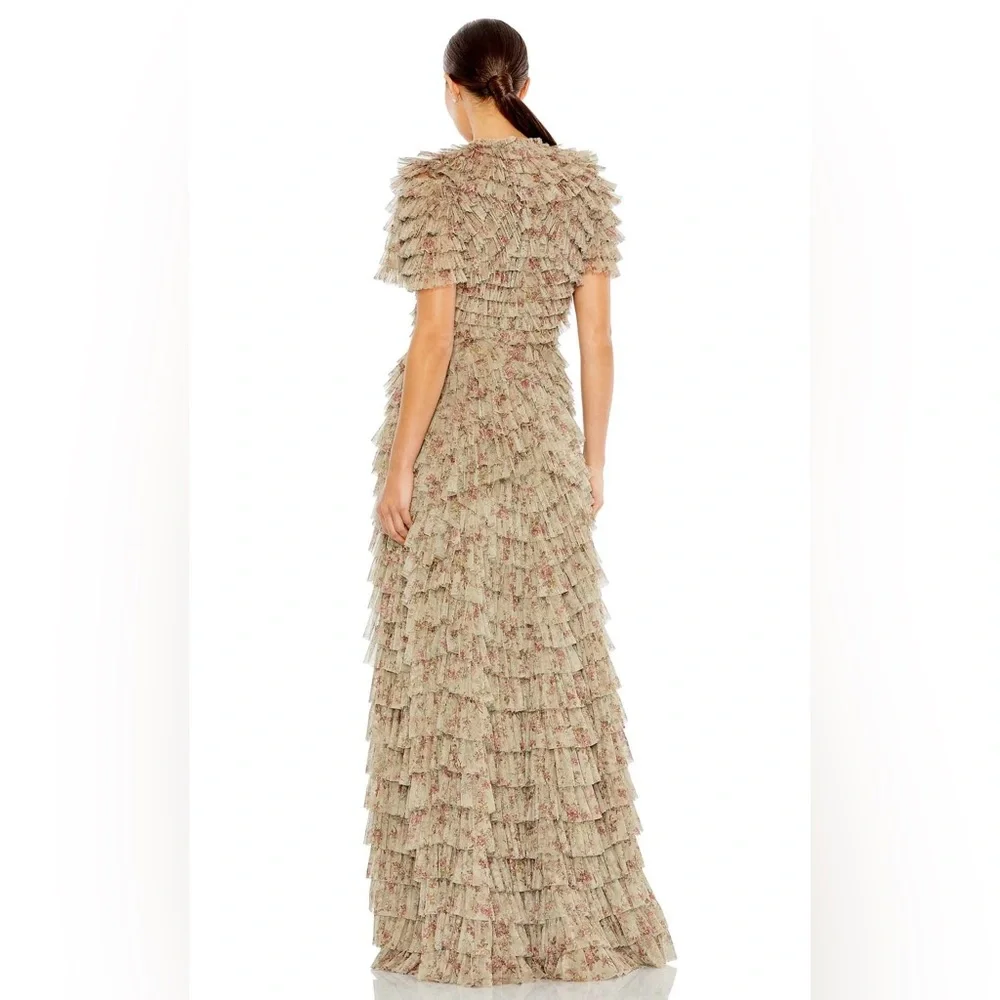 Mac Duggal Ruffle Tiered Short Sleeve A Line Gown